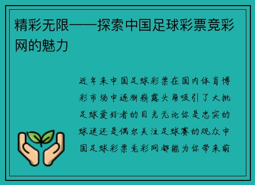 精彩无限——探索中国足球彩票竞彩网的魅力