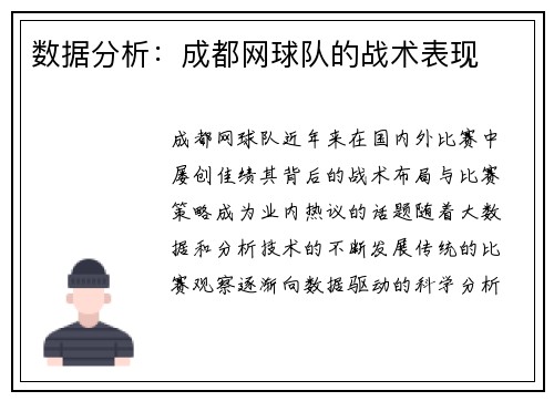 数据分析:成都网球队的战术表现